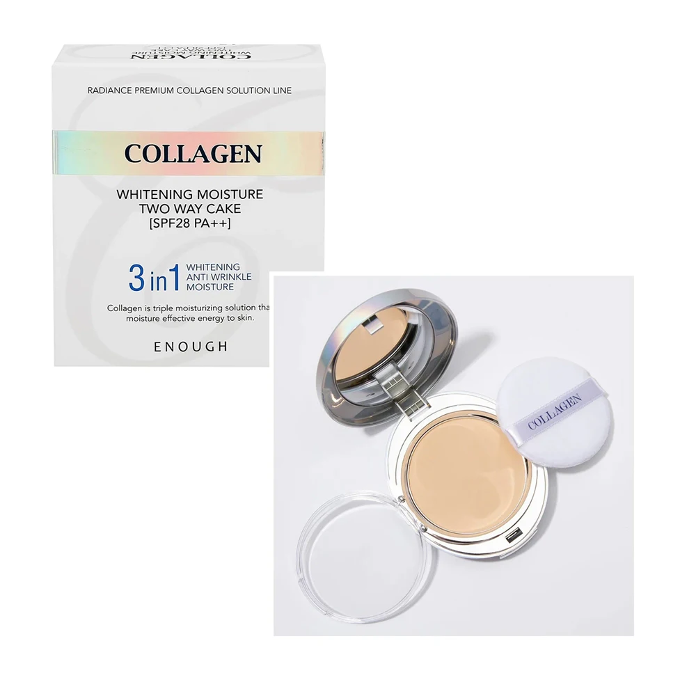 Enough Пудра для лица осветляющая с коллагеном 3в1 со сменным блоком Collagen Whitening Moisture