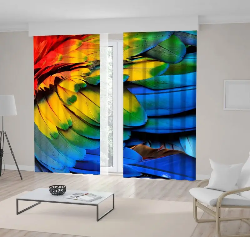 

Curtain Colorful of Scarlet Macaw Electric Feathers Exotic Nature Theme Photo Red Yellow and Blue