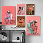 Космос астронавт на туалете сидячие Холст Плакаты Розовый фламинго печать рисунок рулон бумаги ванной стены искусство фотографии