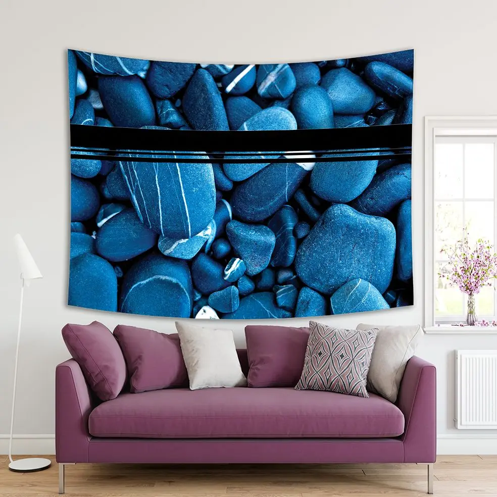 

Tapestry Natural Stones Rockes Magical Wild Countryside Nature Rustic Decorating Photo Printed Blue Black