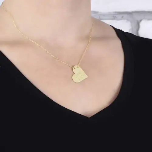 

%100 925 Sterling Silver Name Written Heart Necklace Rose Gold Color Real Silver Women Gift