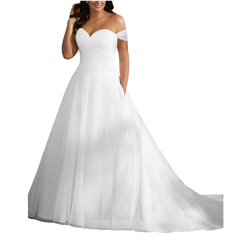 

Miaoduo Sweetheart Straps Ruffled Plus Size Wedding Dresses Pocket A-Line Sequins Tulle Wedding Dress Bridal Gowns for Women