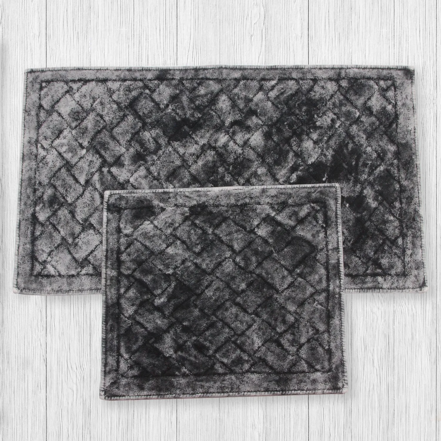 

Knit Cotton 2-Piece Bath Mat Set Black Elegant Bathroom Decoration