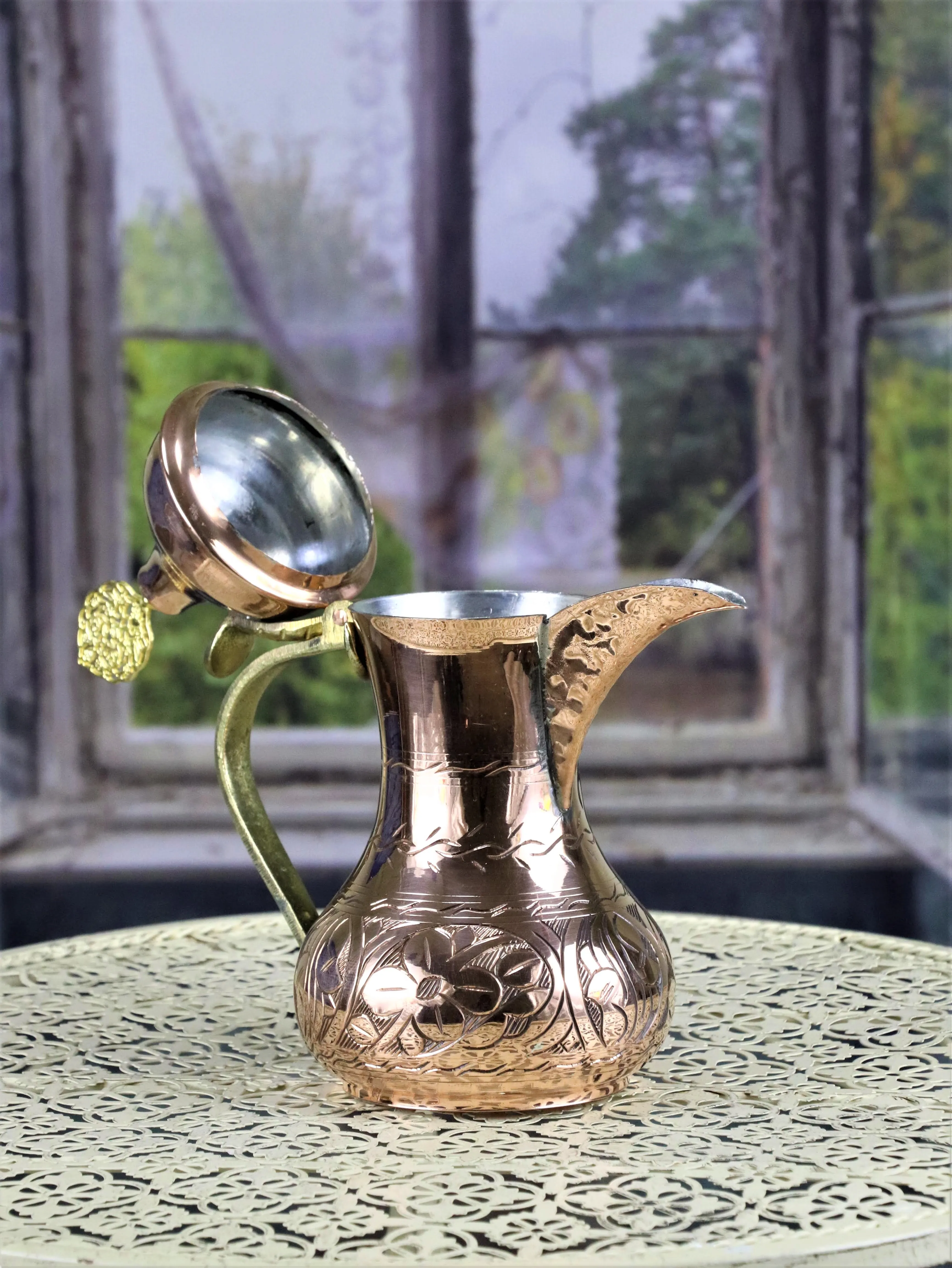 SONAYCOPPER Middle Sizes Aleppo Teapot 700 ml Copper Arabian Creamer Engraved Mırra Coffepot | Дом и сад