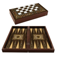 premium mosaic pearl antique backgammon set orient wooden folding massive chess checkers draughts ottoman solid wood board game