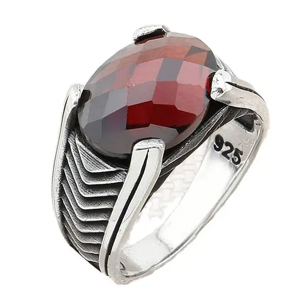 

Snake Skin Motif Sterling Silver Men's Ring with Oval Red Zircon Gemstone Jewelry Gift for Special Occasions Gifts for Friends