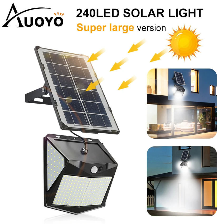 Auoyo 240LED солнечный светильник наружный ing супер большой беспроводной датчик