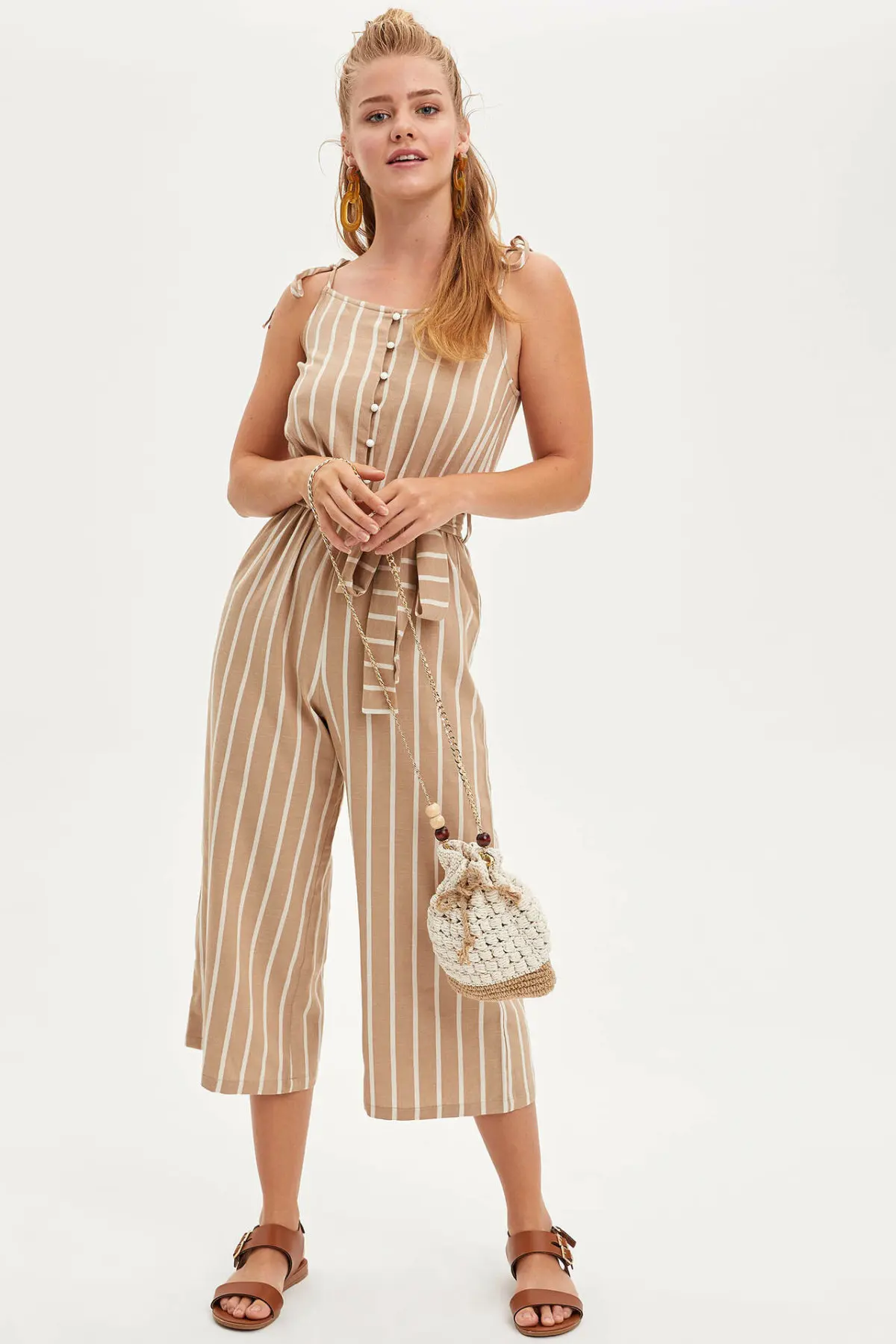 DeFacto Модный женский тканый комбинезон на бретельках женские повседневные