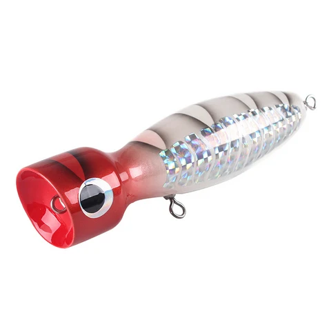 Red plus Silver 15 см/75 г JE Topwater деревянный Поппер sptter GT поверхностные выскакивающие приманки морские рыболовные приманки ручной работы открытый океан рыболовный троллинг - Цвет: Red plus Silver