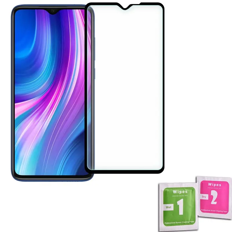 Закаленное стекло для защиты экрана XIAOMI REDMI NOTE 8 PRO черное переднее полноценное