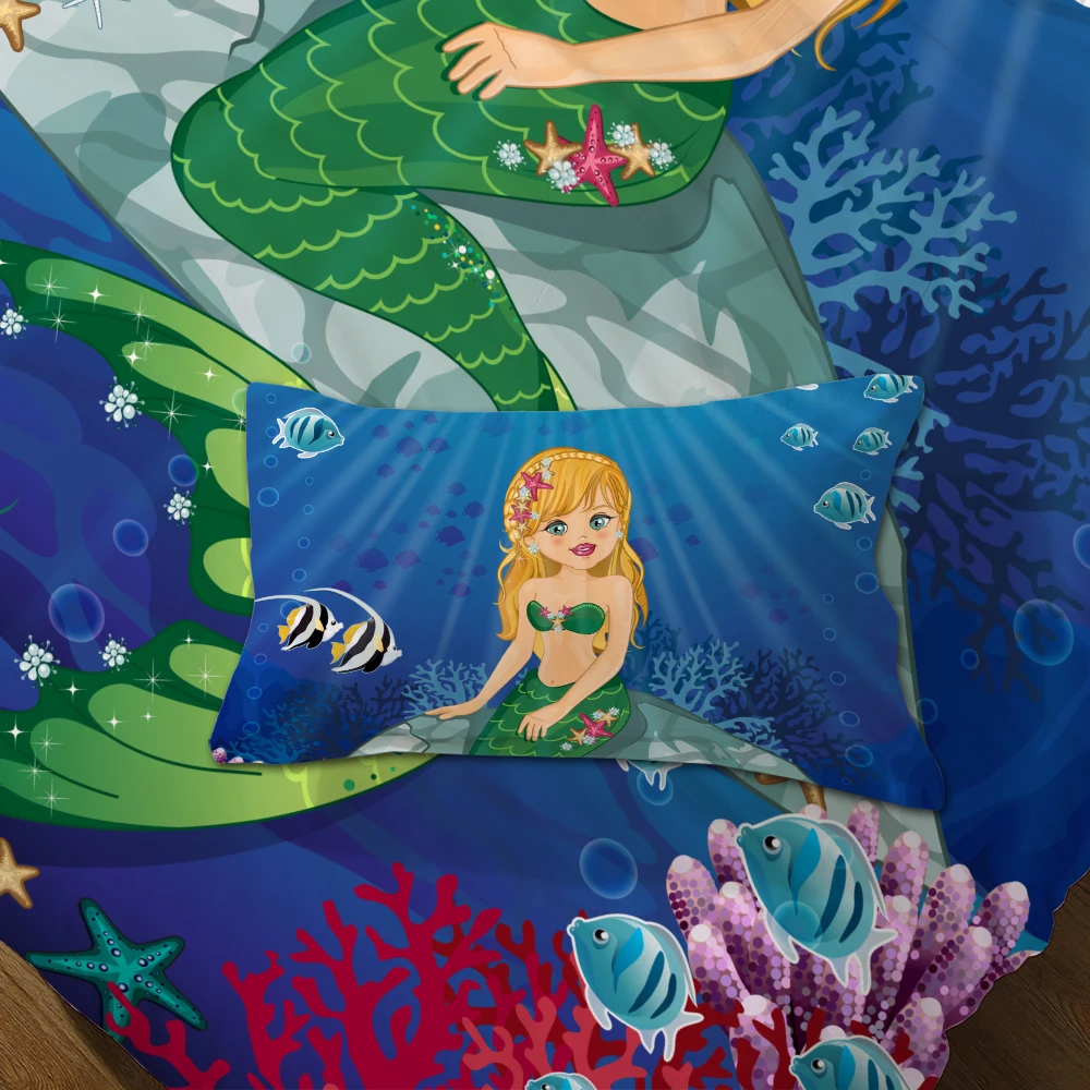 

Miracille Cute Mermaid Bed Comforter Colorfast Princess Bedding Pink Quilt Set Kids Bedding Adult Sigle Bed