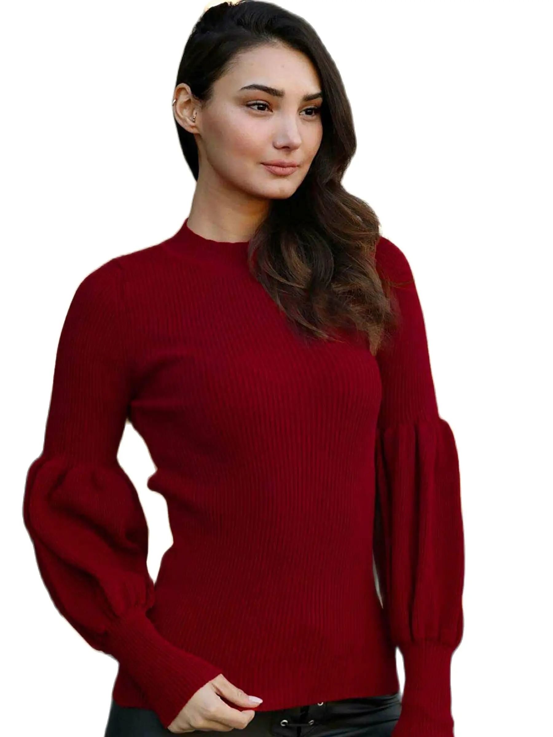 

Crew Neck Women Puf Kol Sweater Autumn Winter Season 2021 Fashion Sexy Hot Casual Lady Outside Acrylic Fabric Red Colour Product