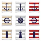 Морской темно-синий чехол для подушки, декоративный домашний якорь на горчично-желтых полосках, Морская Лодка, Современная наволочка для диванной подушки, чехол