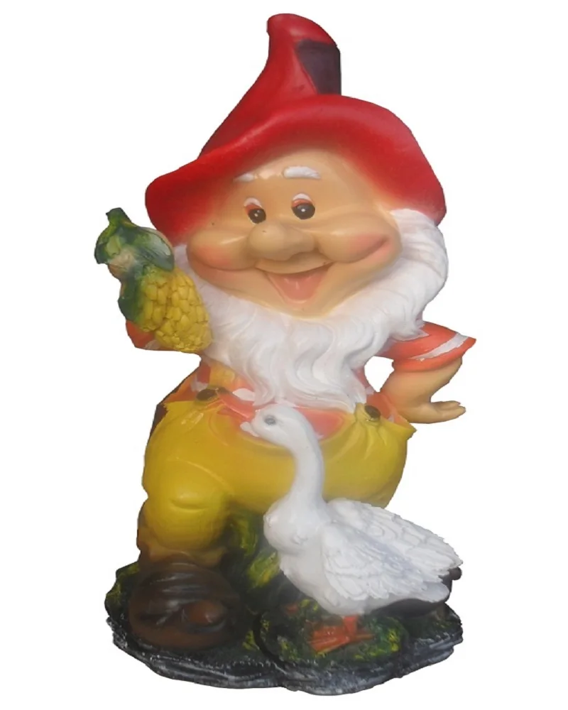 Садовая фигура. Гном с уткой. 40 см. Полистоун. Подарок. Дизайн дачи игрушки пластик