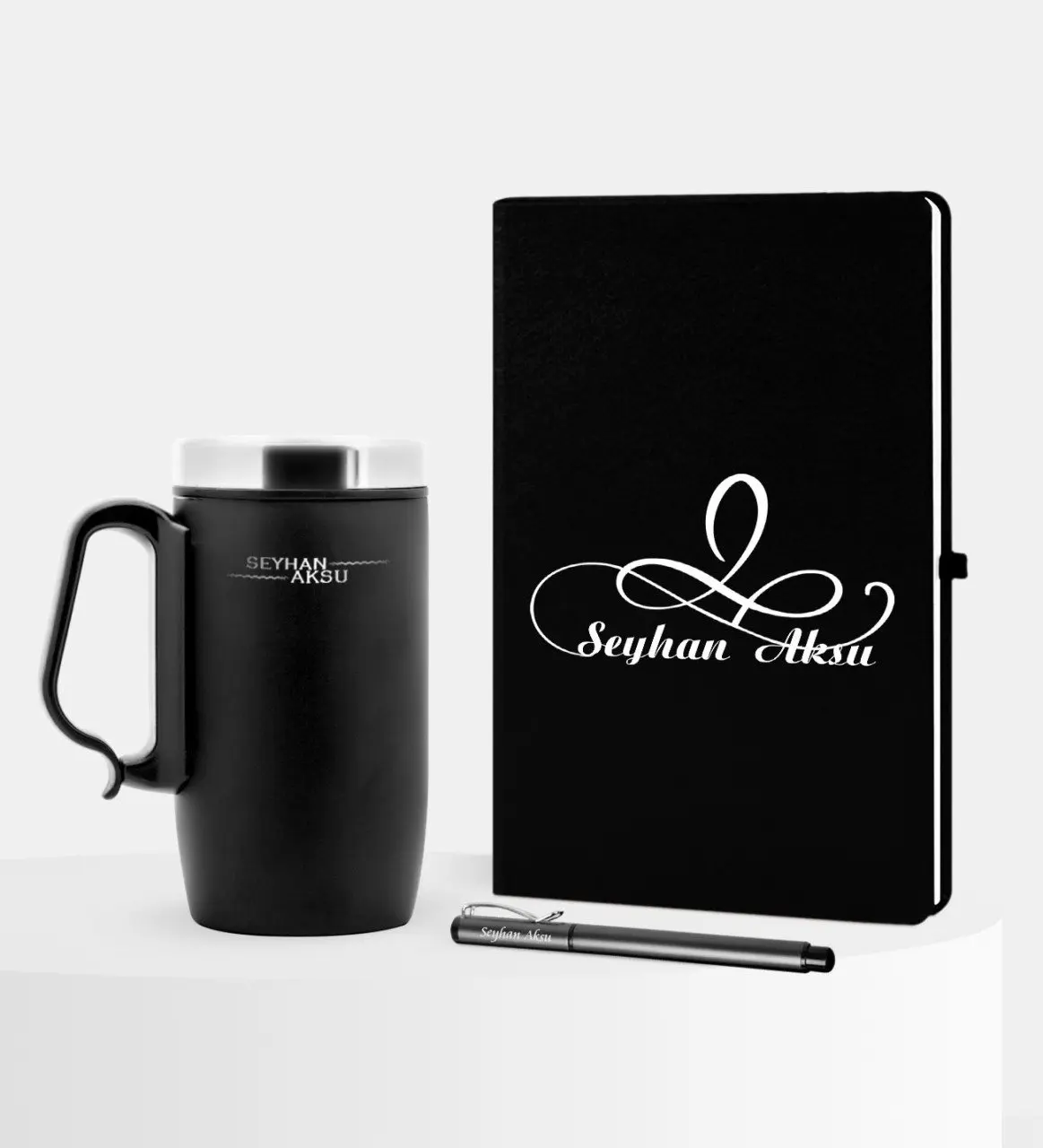

Personalized Is Black Notebook Pen Thermos Mug Set-4