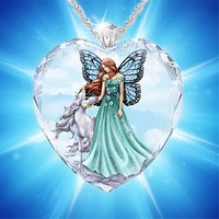 creative heart shaped crystal warrior archangel pendant necklace exquisite glass jewelry womens necklace charm fairy accessorie