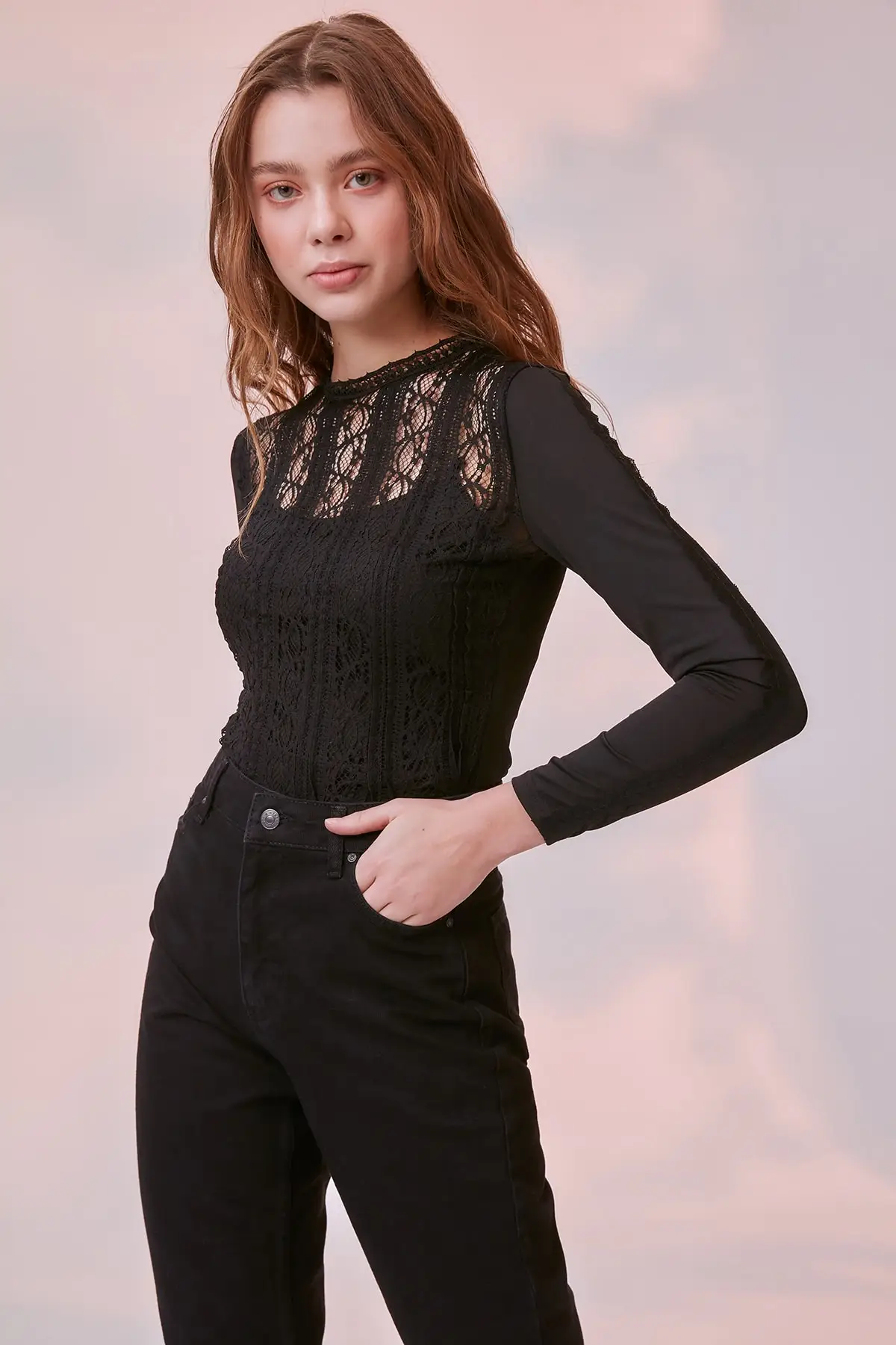 Черная трикотажная блузка с рюшами TWOAW20BZ0334|Блузки| |