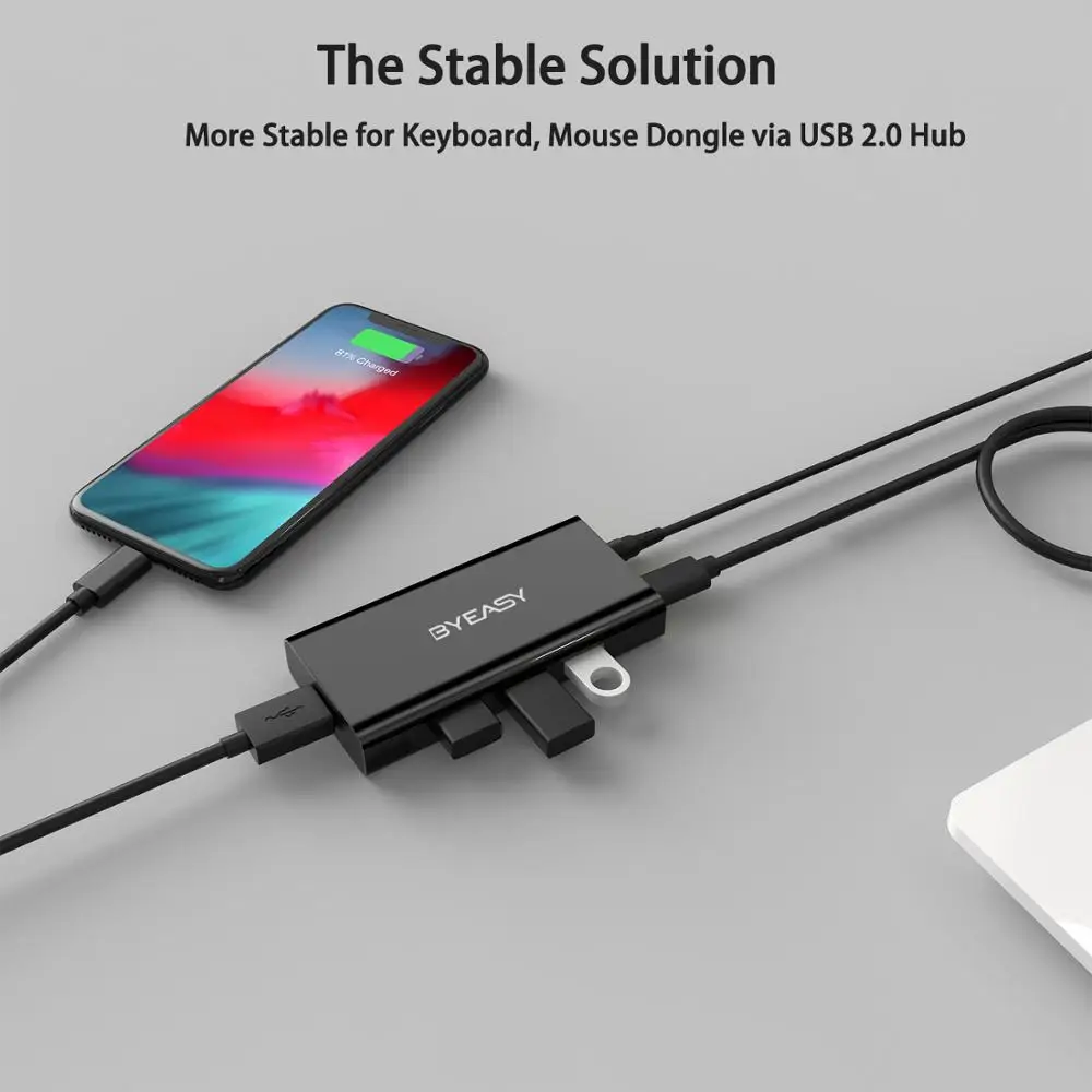 BYEASY USB 2 0 концентратор 7 портов s с кабелем длиной 3 футов адаптером питания и 1