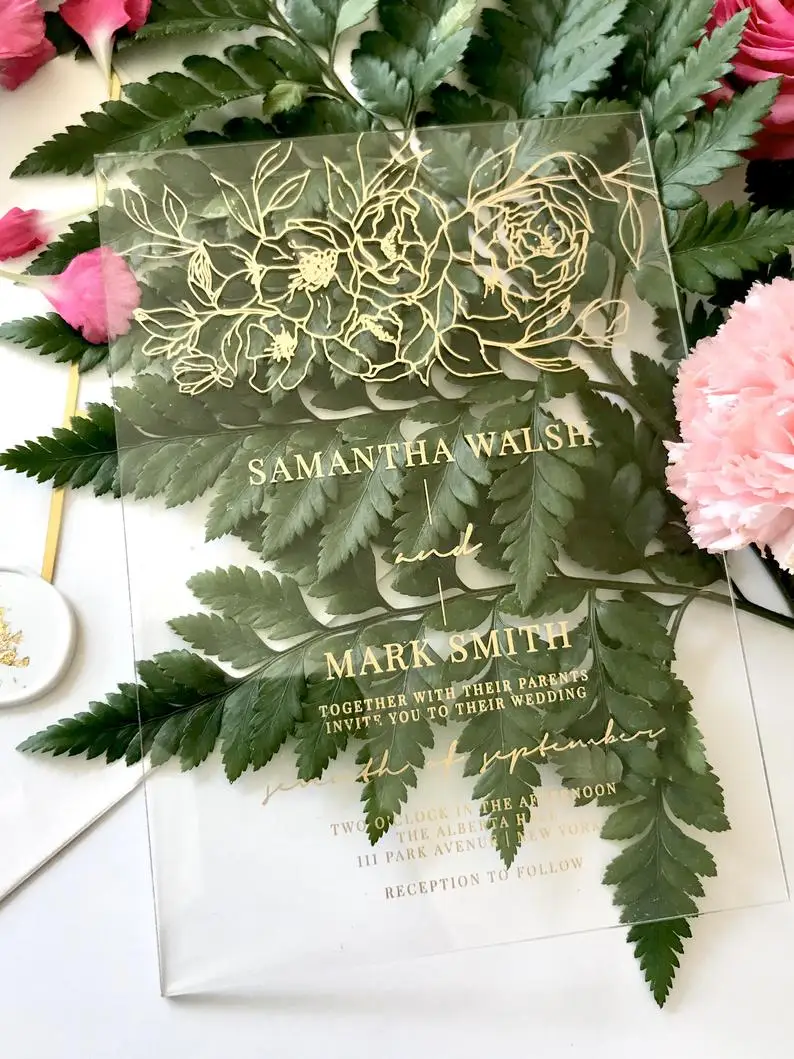 Прозрачный акриловый Свадебный конверт черный белый золотой прозрачный