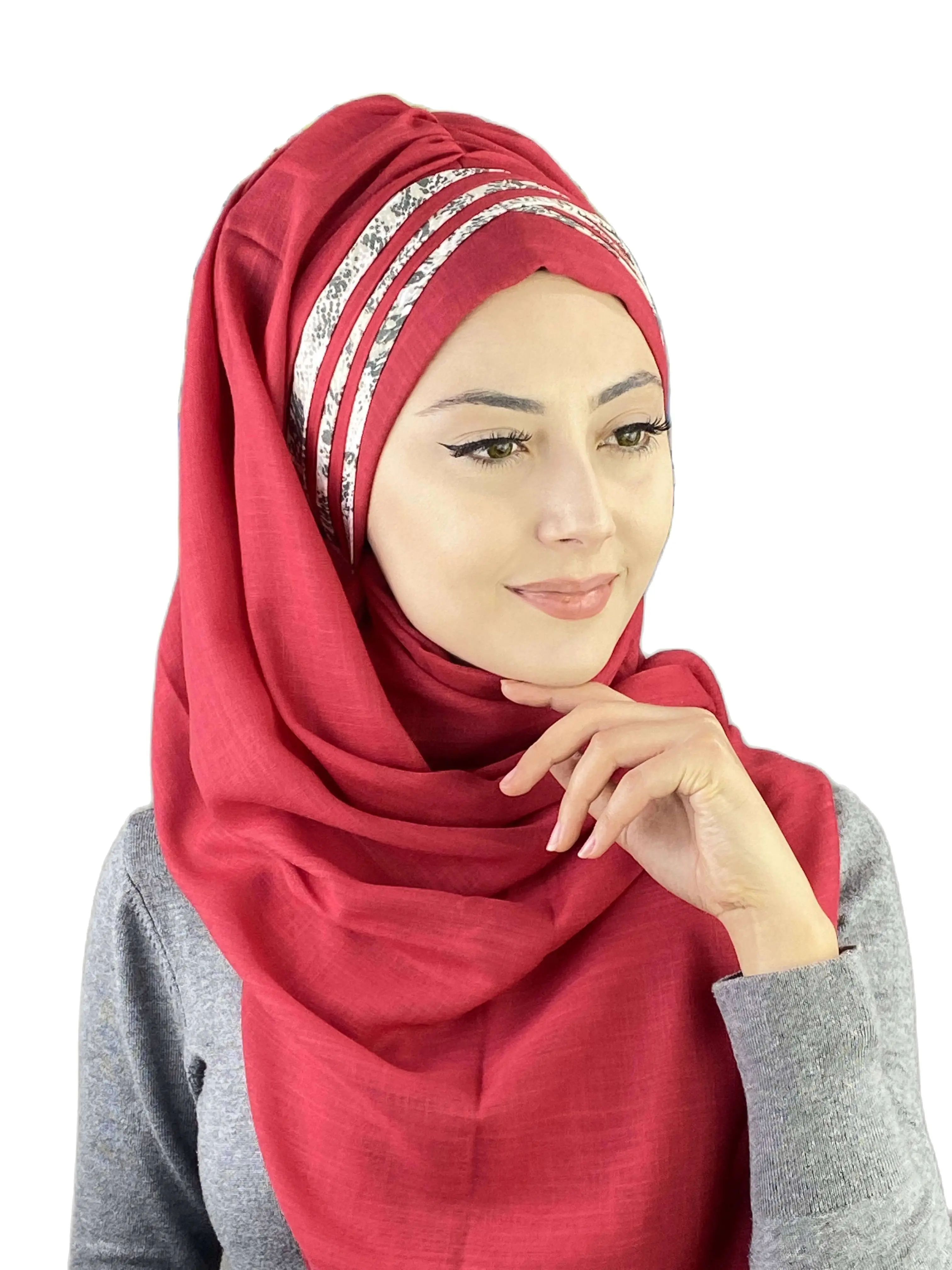 2022 New Fashion Hijab Islamic Women Winter Scarves Musulman Women's Products Hat Crocodile Pattern Ruby Cross Draped Shawl
