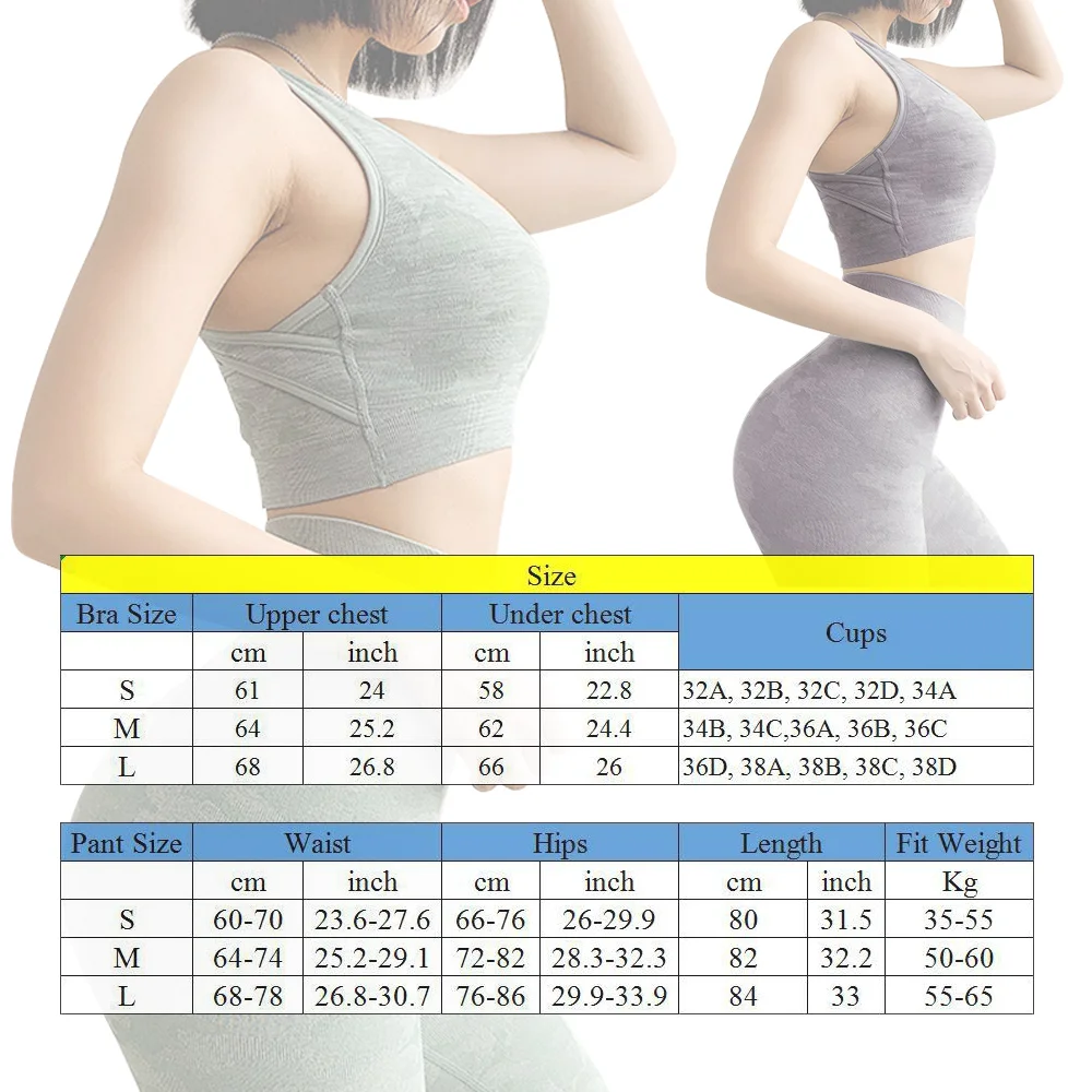 

Women Seamless Yoga Set Fitness Sports Suits Yoga Bra Sport Bra Camo High Waist Gym Leggings Pants Workout Pants Yoga Pants