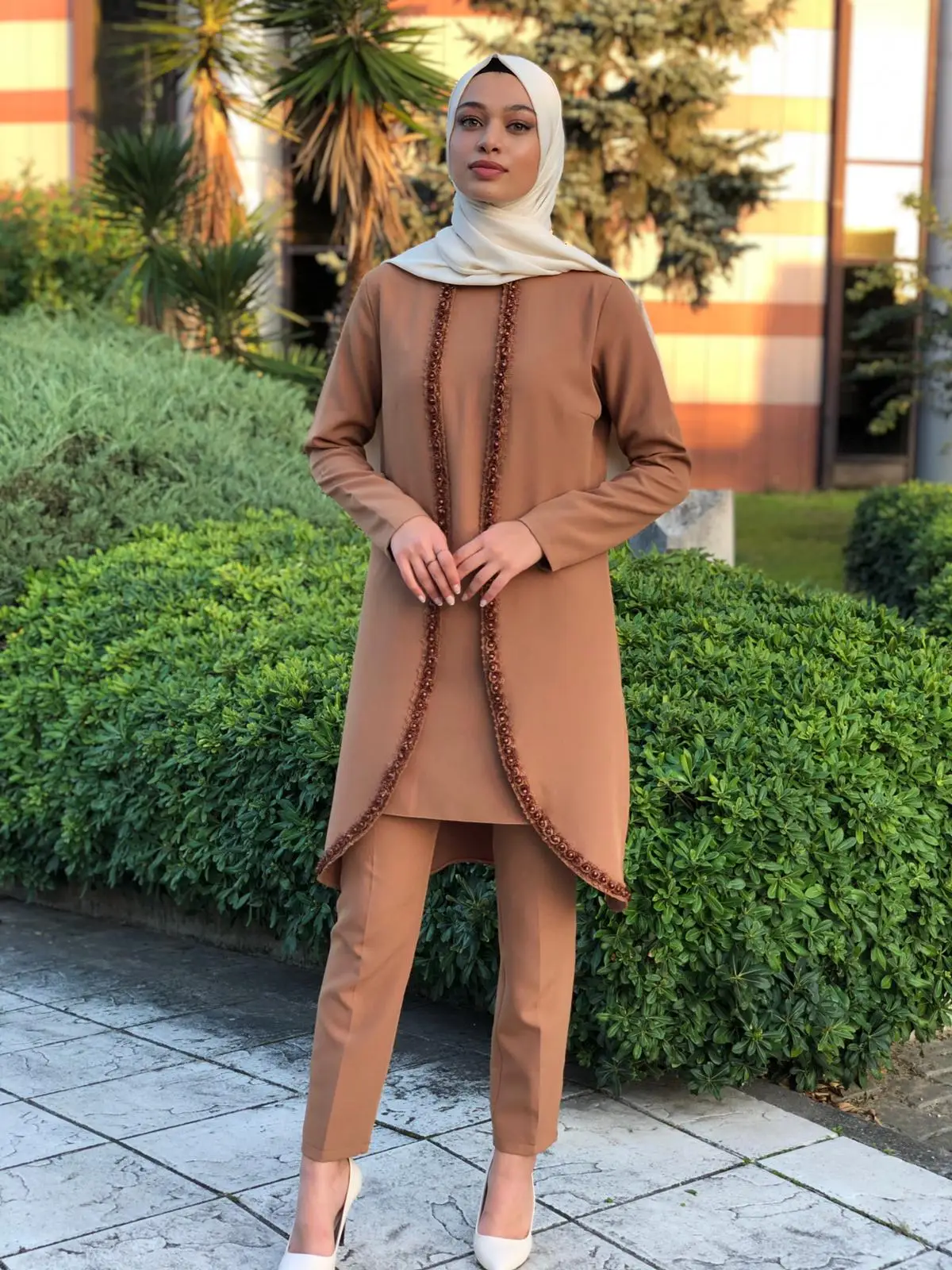 MC1434 Женская одежда для хиджаба с вышитыми розами двойной костюм исламский платье