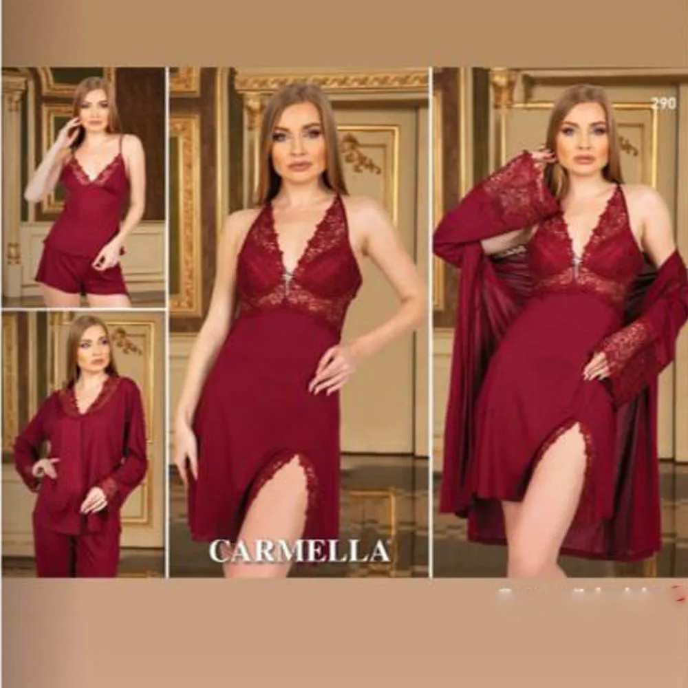 

Women Nightgown Dressing Gown Pajamas Set Short Cotton Lace Underwear Long Sleeve Comfortable At Home Can Be Worn On Bed 6 Piece