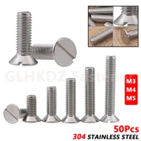 50pcs m3 m4 m5 slotted countersunk flat head machine screws bolts a2 70 304 stainless steel gb68 metric coarse threaded 3mm 30mm