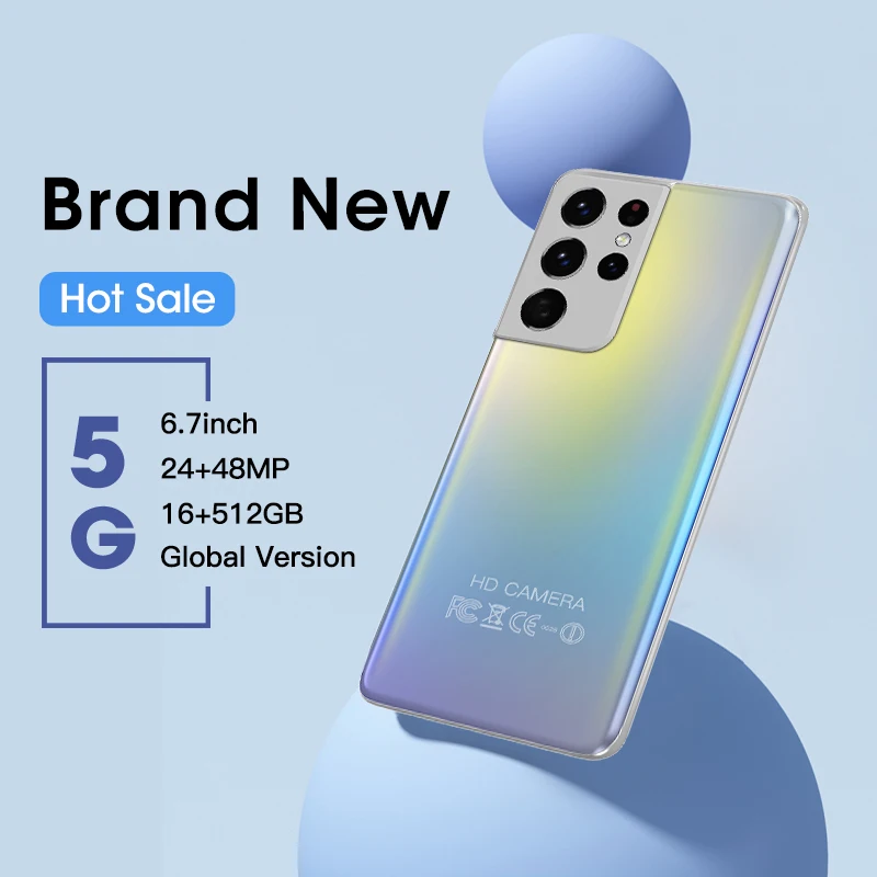 

S21 Ultra Global Version Cellphones 16GB 512GB Full Screen Mobile Phones 6.7Inch HD Smartphones 24+48MP Camera 6000mAh Android10