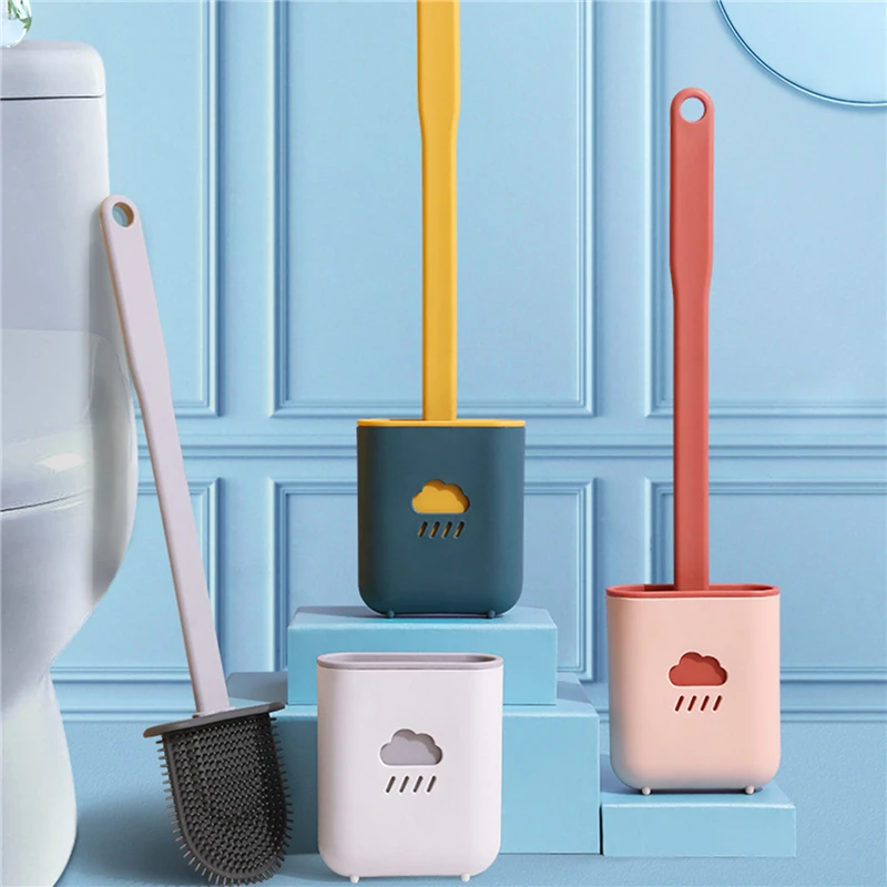 

Toilet Brush Water Leak Proof with Quick-drying Bracket Set Deep Cleaning Silicone Toilet Brush WC Bathroom Toilet Brushes