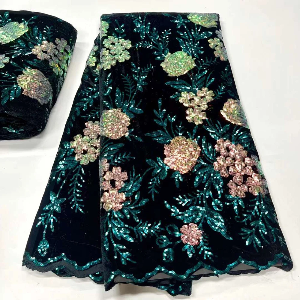 

Sinya Embroidered Sequence African Lace Fabric 2022 High Quality Lace Stunning Shining Sequins Velvet Lace For Wedding Party