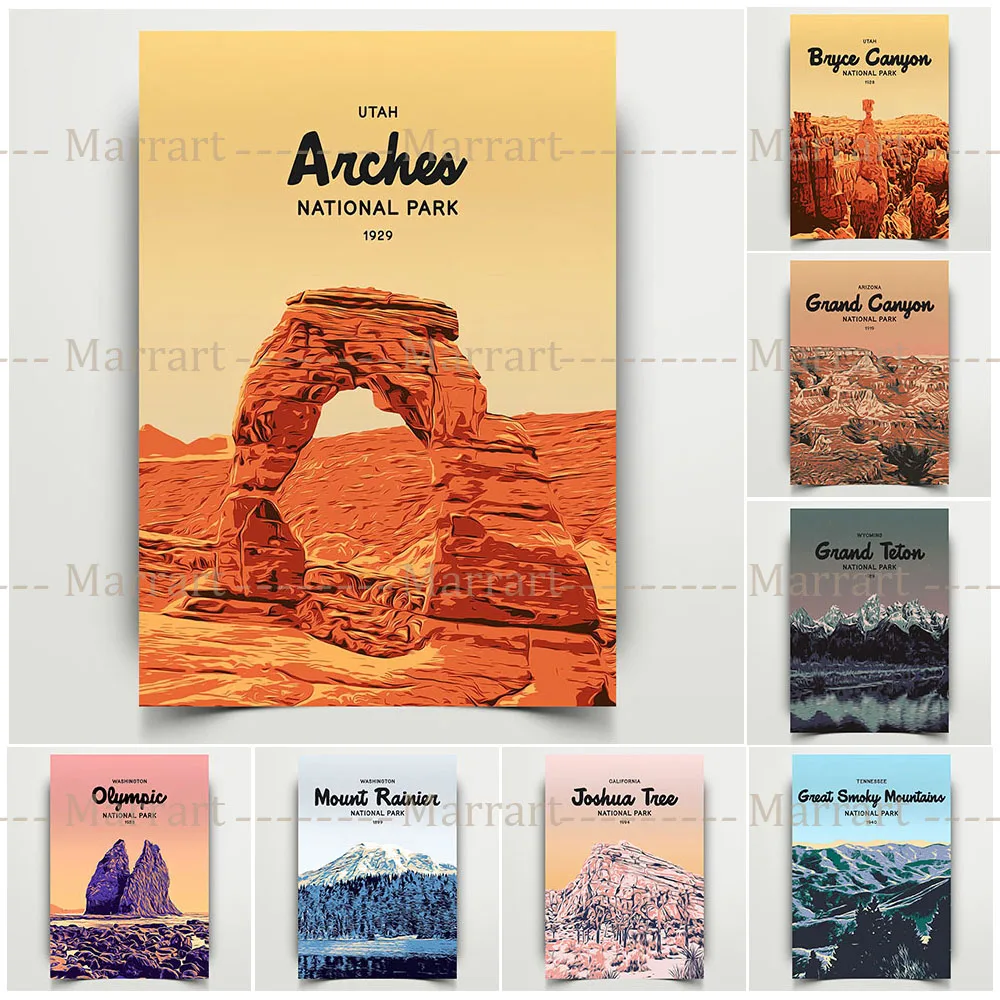 

Acadia And Olympic National Park Art Print Decor Grand Canyon And Rocky Mountain Travel Art Poster Print Home Decoration Gift