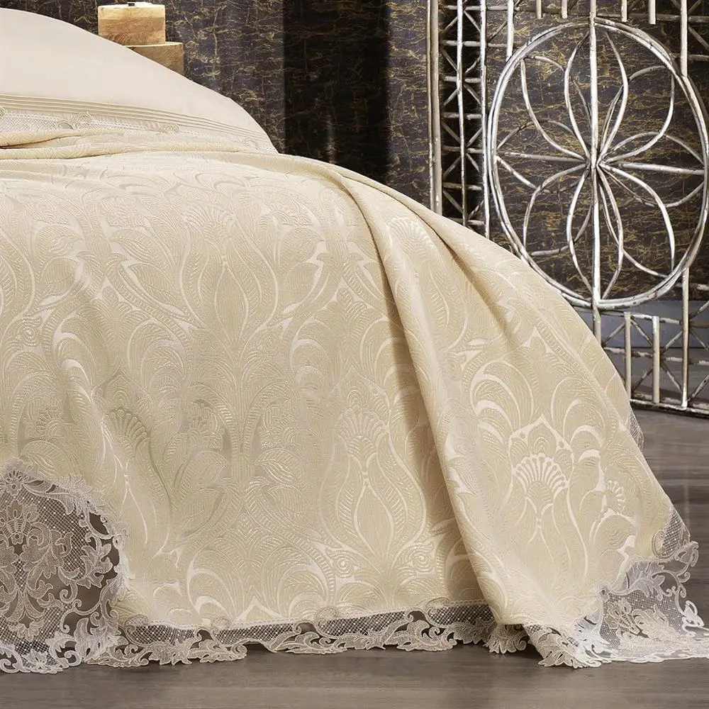 

Lacy Duvet Cover + Jacquard Chenille Pique Bedspread 7 Piece Set Turkish Handmade Quality Luxury Bedding Set %100 Organic Cotton