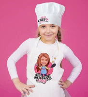 personalized small chef caricature of girl children kitchen apron and chef s hat seti 1