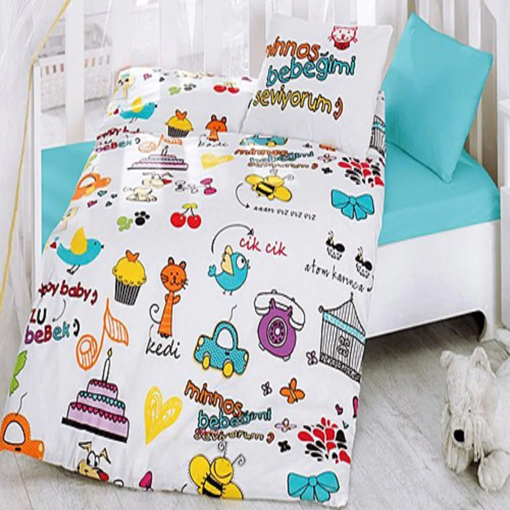 HAPPY Baby Bedding Duvet Cover Set Crib For Boy  Made in Turkey 100% Cotton Cartoon Animal Baby Cot Cotton Soft Antiallergic