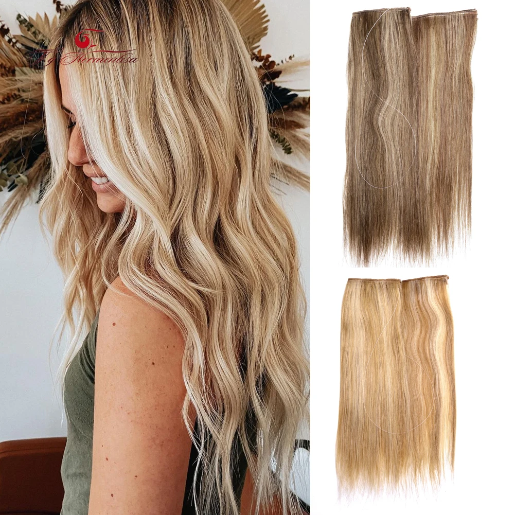 

Ty.Hermenlisa Flip In Hair Extensions 100% Human Hair Fish Line Double Drawn Halo Hair Weft 1 Bundle Hair Ombre Color