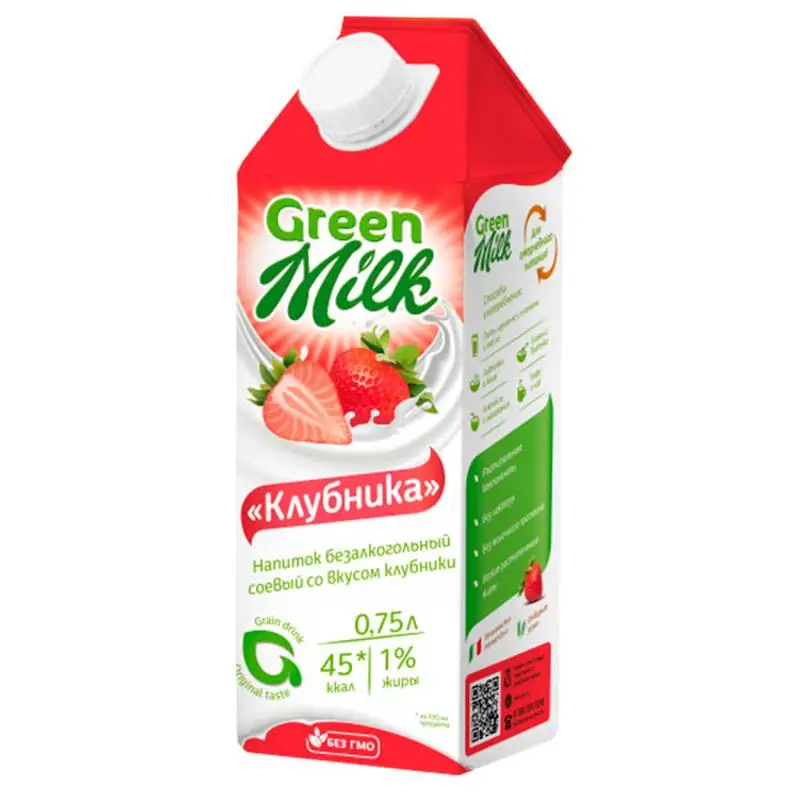 &quotКлубника&quot растительный напиток на соевой основе Green Milk 750 мл |