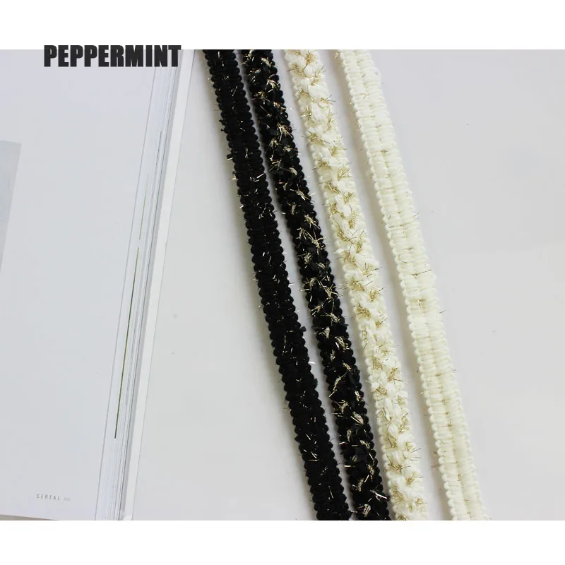 1 ярд черно белая твидовая тесьма кружевная золотая смешанная веревка