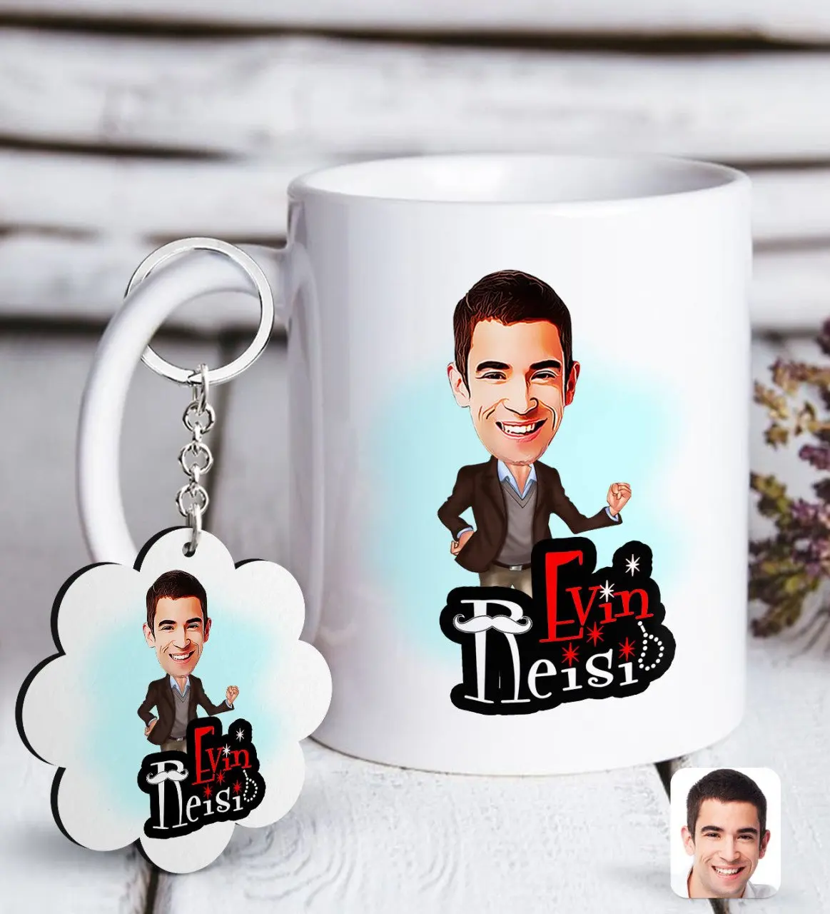 

Personalized House Chieftain Caricature Of White mug And Keychain Gift Seti-2