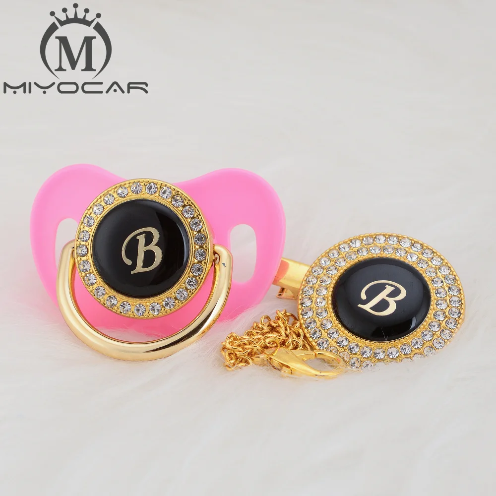 MIYOCAR, золотое, серебряное название, инициалы, Буква B, красивая, шикарная соска и соска, клипса, BPA бесплатно, пустышка, блестящая, уникальный дизайн, LB
