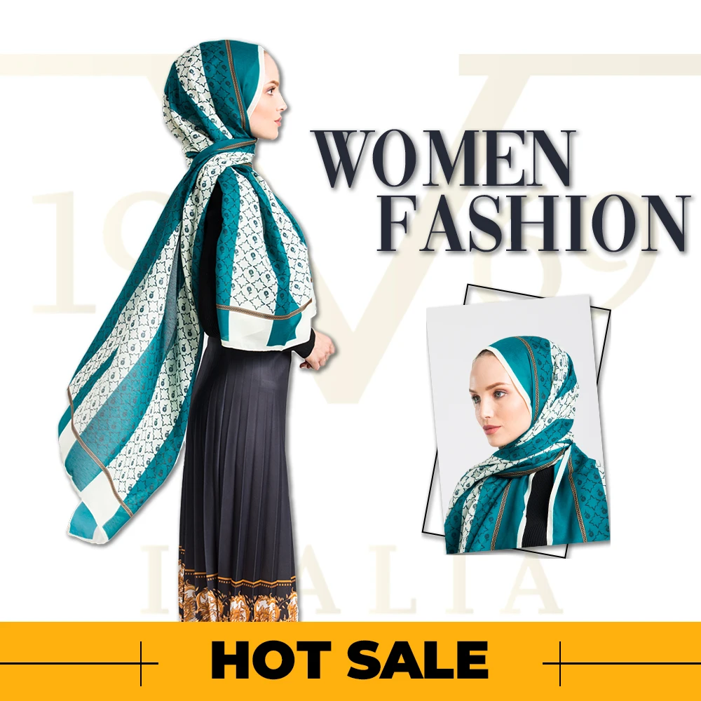 

2020 Hot Sale Women 90x200 cm Green Pavia Shawl Silky Scarf Muslim Hijab Wrap Female Thick Neck Warm Headband Face Mask Lady
