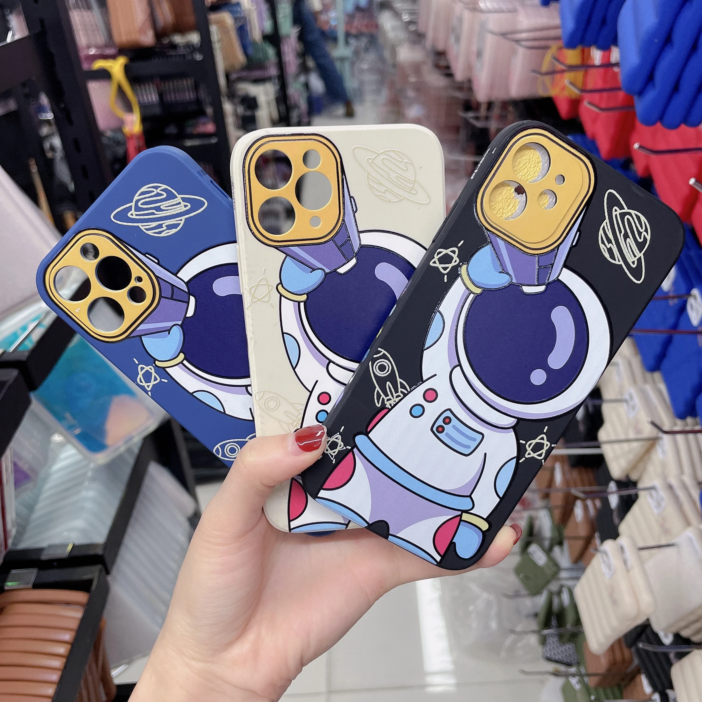 

Cute Fuuny Astronaut Space Square Silicone Case for iPhone 12 Mini 13 11 Pro Max X Xs Xr 6s 7 8 Plus Side Pattern Cartoon Cover
