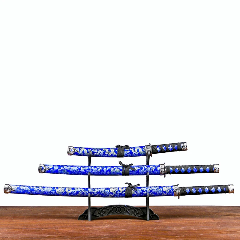 Сувенирные! катаны. Набор самурайских мечей на подставке. 3в1. Драконы синем.