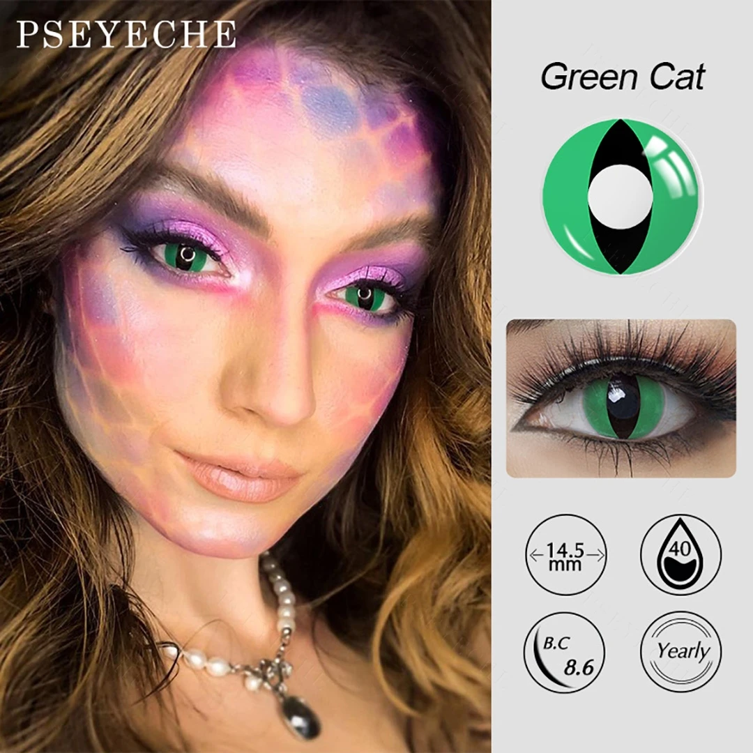Cosplay контактные линзы зеленые цветные фотолинзы вампира кошачий глаз на год 2 шт. |