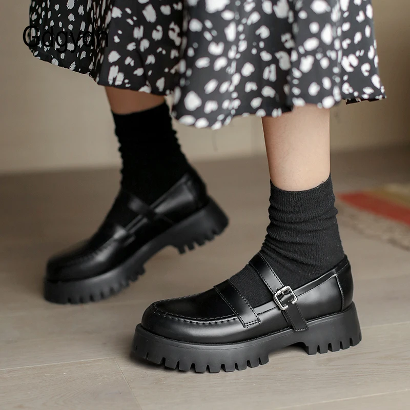 

Gdgydh Spring Autumn Leather Shoes Women Block Heel Mary Jane Retro British Style Lolita Shoe Oxford Women Platform Rubber Sole