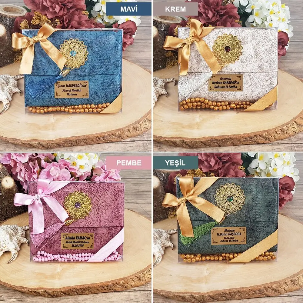 Special Velvet Bag Yasin, Fragrant Rosary, Acetate Box, Ribbon Decorated Gift Set   Set FREE SHİPPİNG