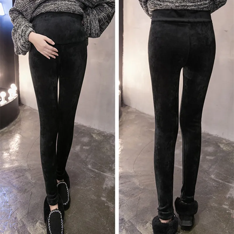 Зимние Бархатные Штаны для беременных Леггинсы с регулируемой талией Плотная