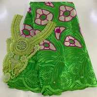 sinya green african cotton dry swiss voile lace embroidered stones fabric in switzerland and beaded stoned collar for dress