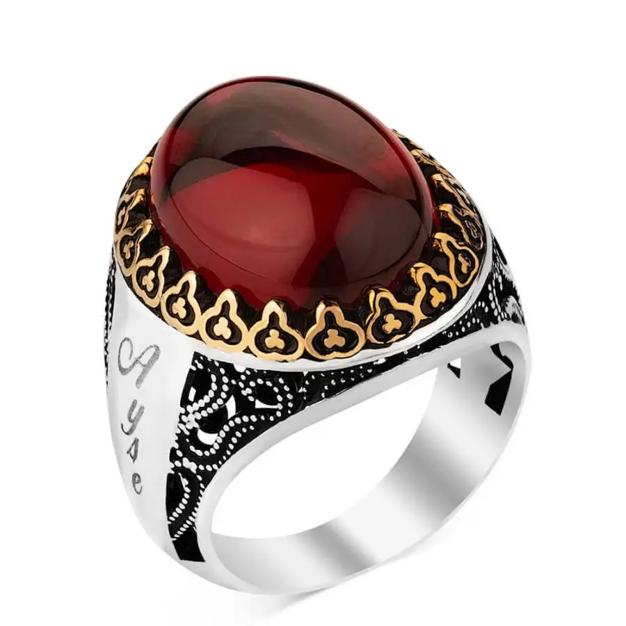 

Мужское кольцо из стерлингового серебра 925 пробы с синтетическим камнем, модное турецкое высококачественное кольцо ручной работы