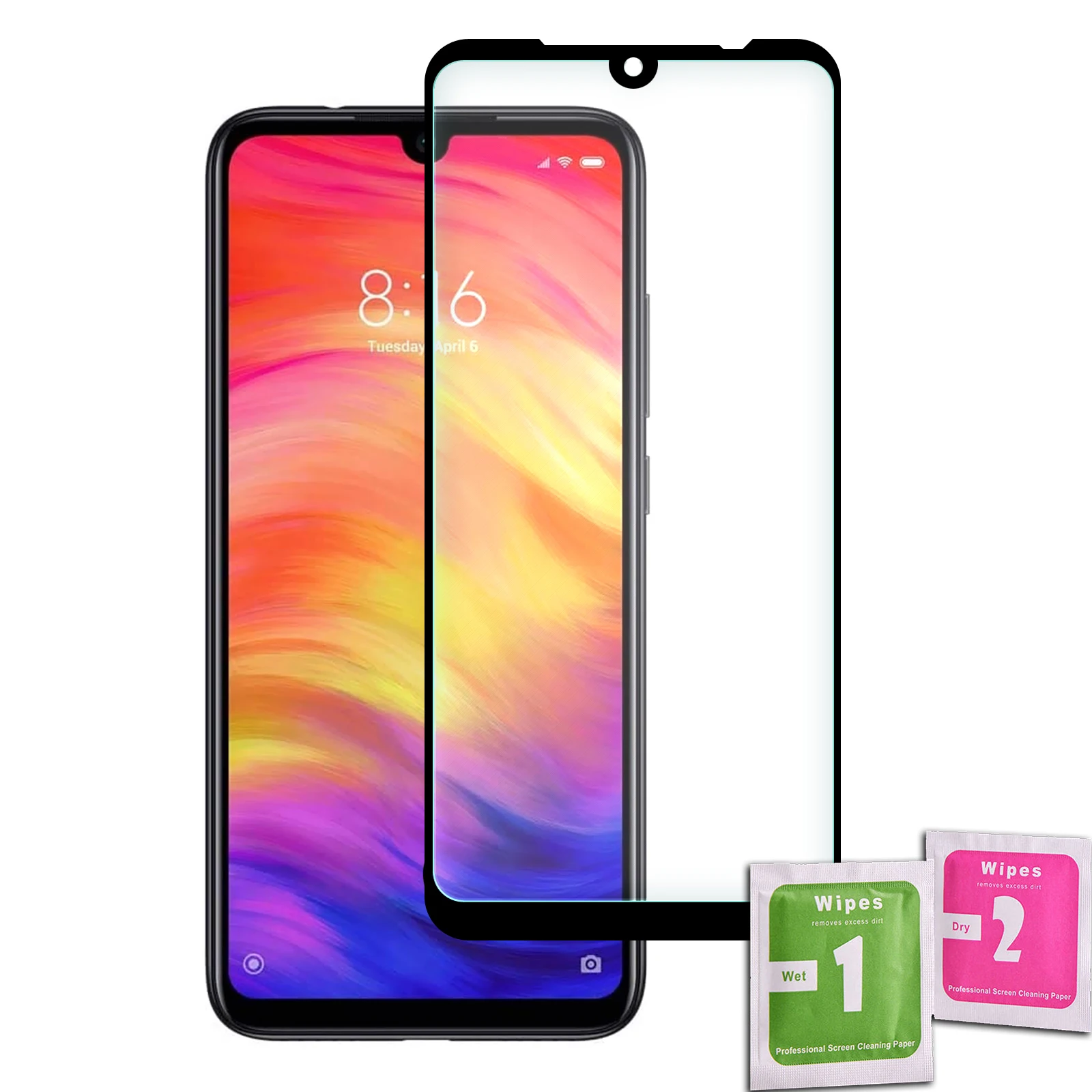 Закаленное стекло для защиты экрана XIAOMI REDMI NOTE 7 / PRO черное переднее полноценное
